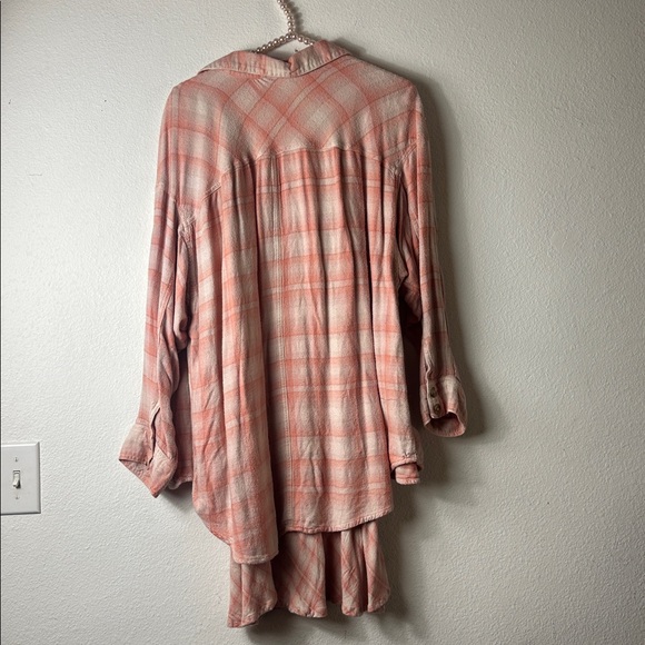 Free People Gracie Slip Dress in Pink Plaid with Oversized Button Up Shirt. XS - Picture 6 of 7